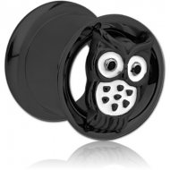 BLACK PVD COATED STAINLESS STEEL DOUBLE FLARED INTERNALLY THREADED TUNNEL - OWL